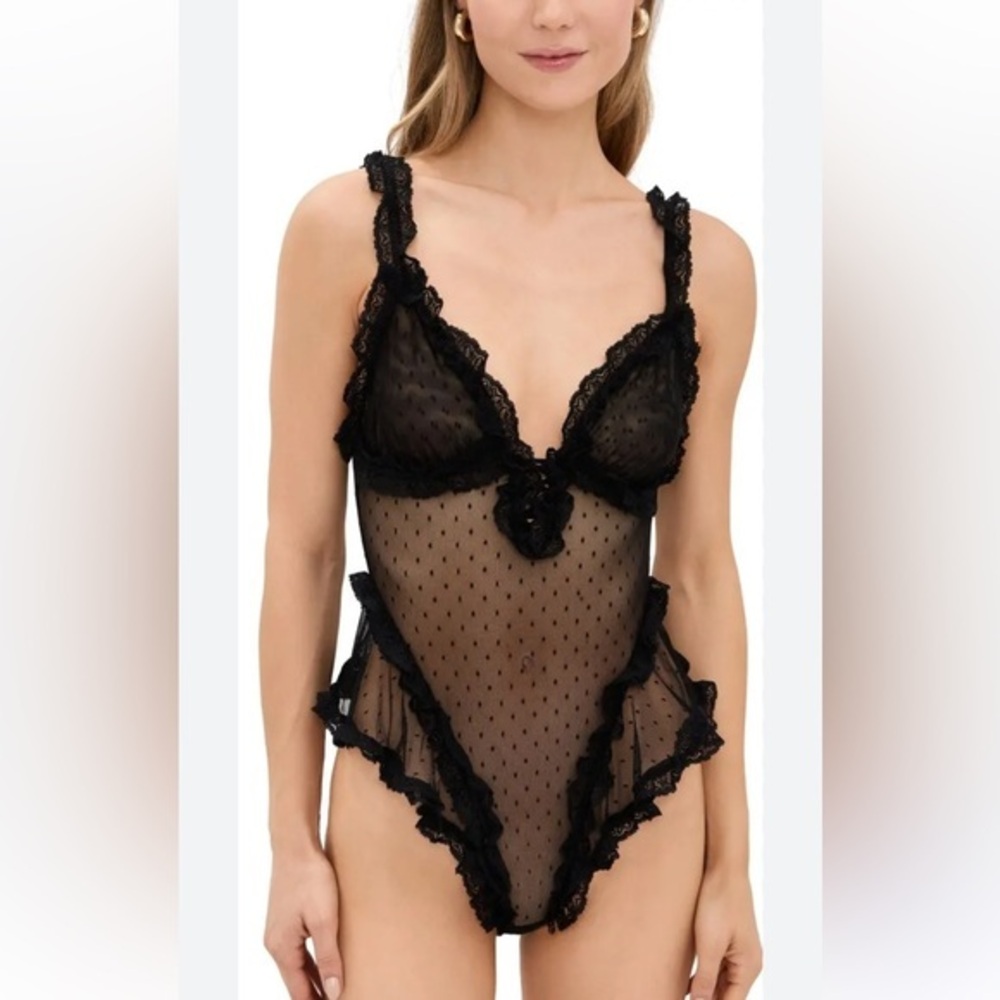 Free People Intimately FP Heart to Heart Ruffle Dotted Mesh Teddy